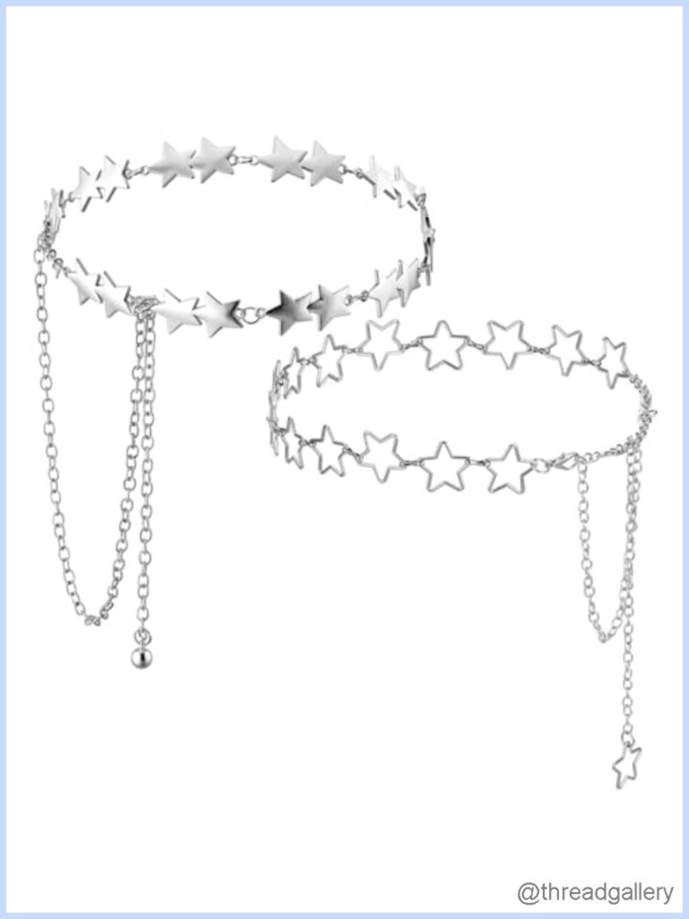 2PCS Star Waist Chain Belt Adjustable Metal Y2K Silver Belt Chain for Women